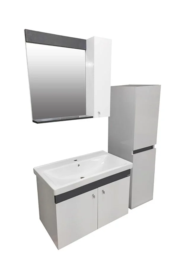 New Bahar 80 Cm Lavabolu Banyo Dolabı Seti,boy Dolap Hediyeli